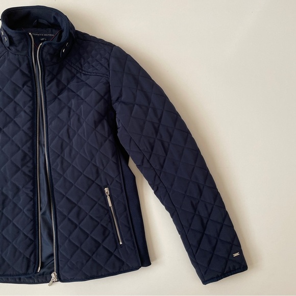 Tommy Hilfiger Quilted Navy Blue Full Zip Winter Jacket, Size S Small - Picture 4 of 15